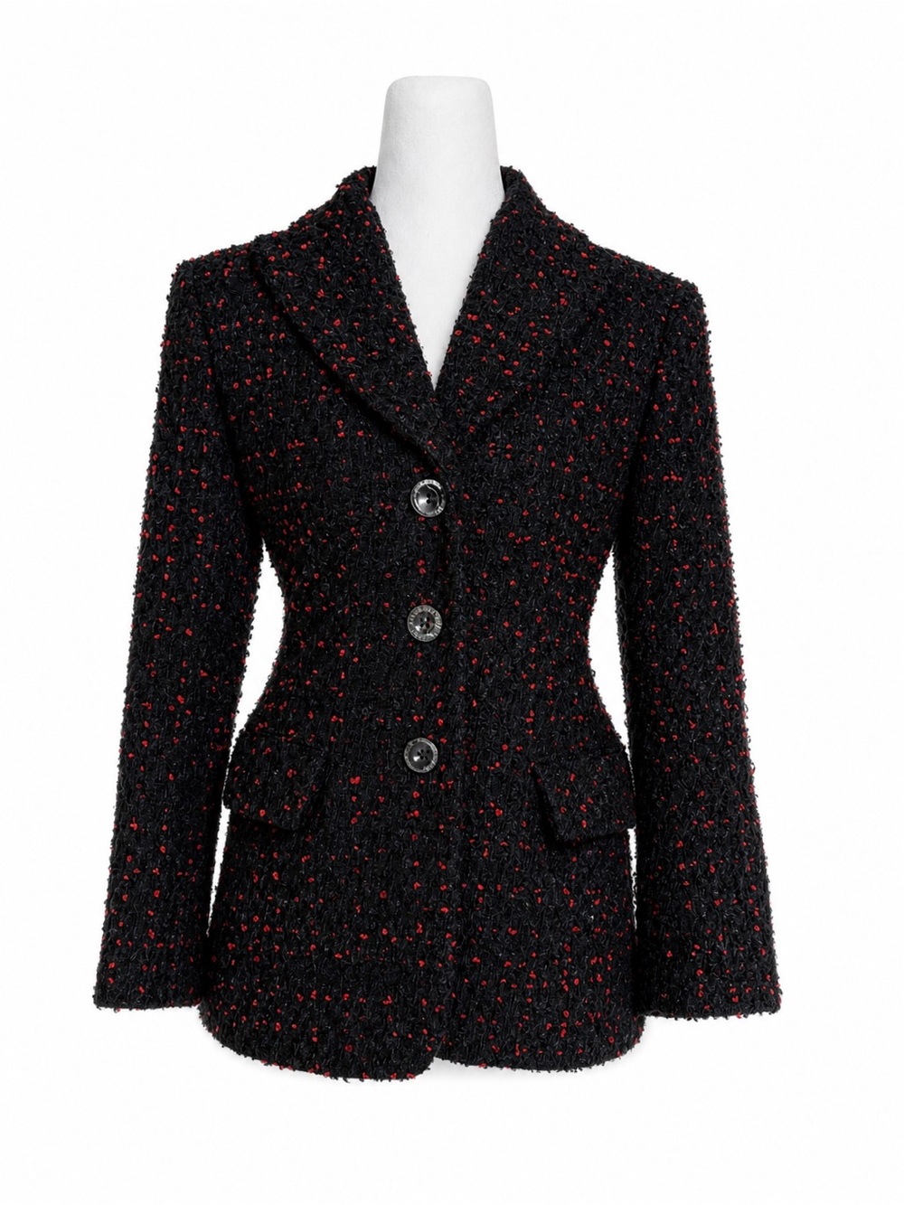 Charles Chang-Lima Size‎ 4 Tweed Blazer Virgin Wool Mohair Silk Lined Black Red